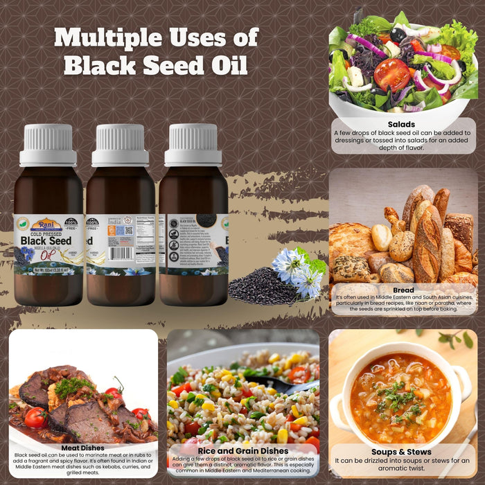 Rani Pure Black Seed (Nigella, Kalonji) Oil 3.38 Fl oz (100ml) Cold Pressed ~ 100% Cholesterol Free | All Natural | Gluten Free | NON-GMO | Kosher | Vegan | Indian Origin