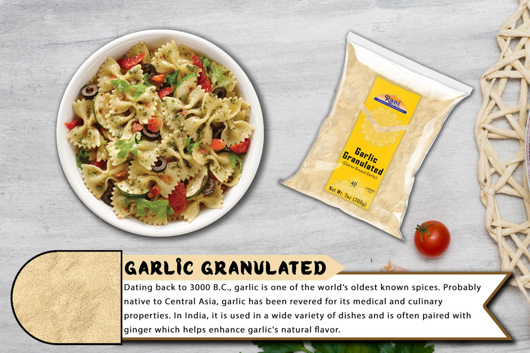 Rani Granulated Garlic (Coarse Ground Garlic) 7oz (200g) ~ All Natural | Gluten Friendly | Vegan | NON-GMO | Kosher | No Salt or fillers | Product of USA