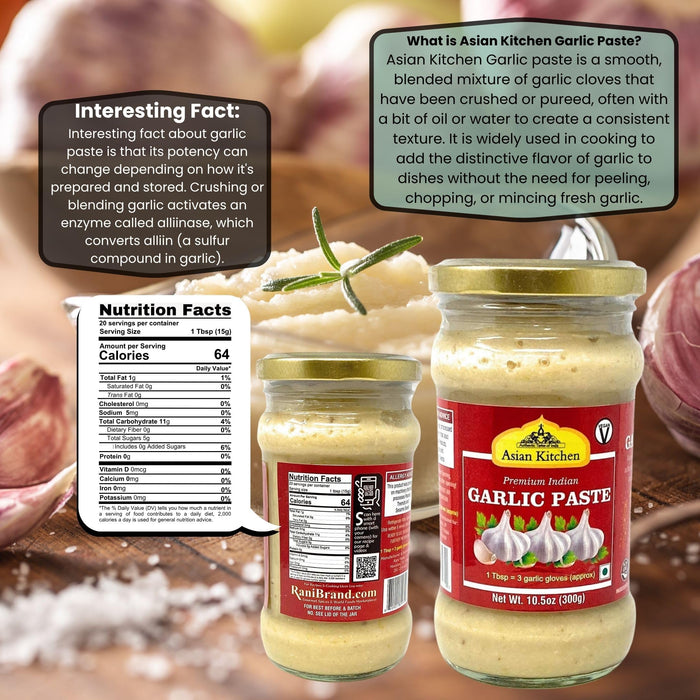 Asian Kitchen Garlic Cooking Paste 10.5oz (300g) ~ Vegan | Glass Jar | Gluten Free | NON-GMO | No Color | Indian Origin