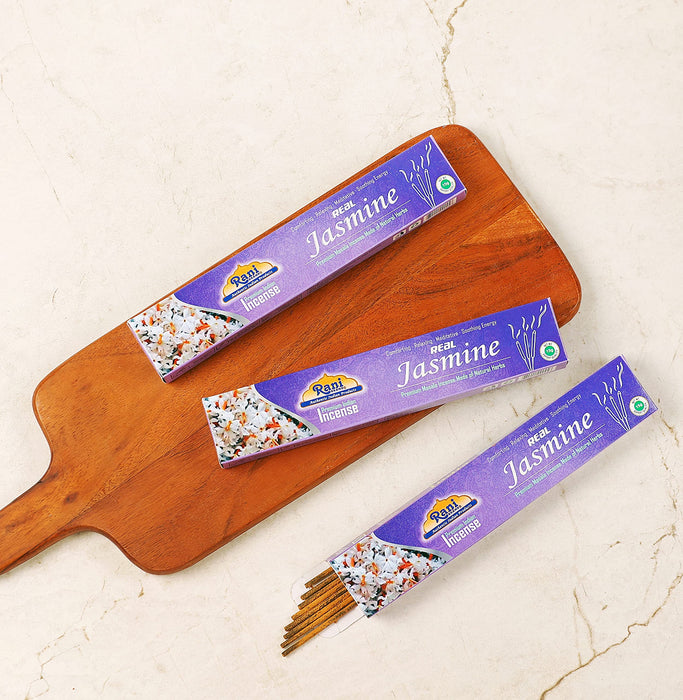 Rani Jasmine Incense (Premium Masala Incense Made of Natural Herbs) 15g x 10 Packets ~ Total of 100 Incense sticks | For Puja Purposes | Indian Origin