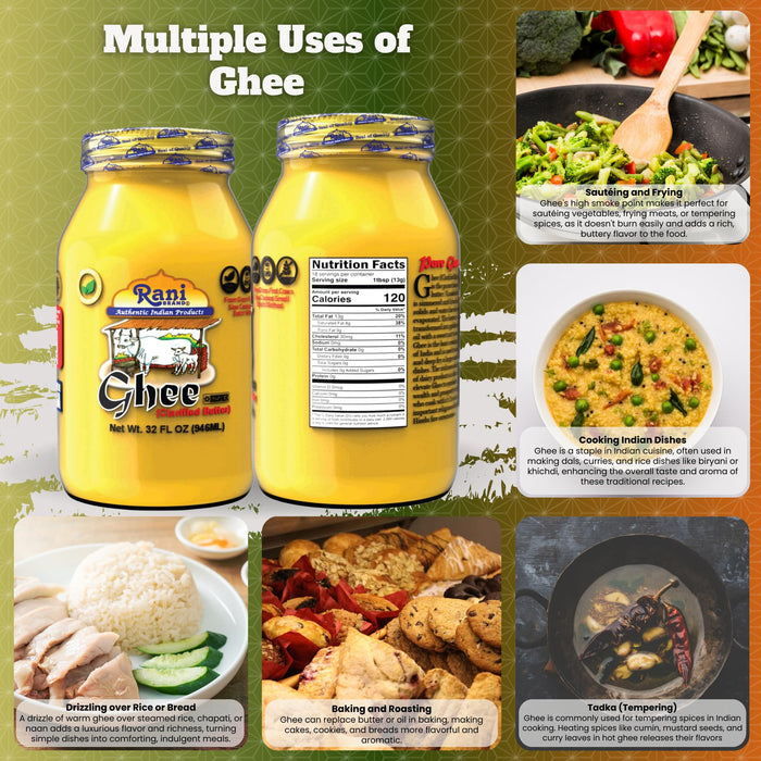 Rani Ghee Pure & Natural from Grass Fed Cows (Clarified Butter) 32oz (2lbs) 908g ~ Glass Jar | Keto Friendly | Gluten Free | Kosher | Product of USA