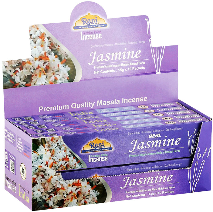Rani Jasmine Incense (Premium Masala Incense Made of Natural Herbs) 15g x 10 Packets ~ Total of 100 Incense sticks | For Puja Purposes | Indian Origin