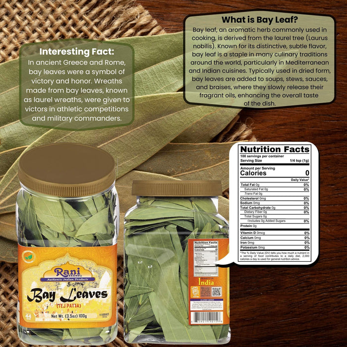 Rani Bay Leaf (Leaves) Whole Spice Hand Selected Extra Large 3.5oz (100g ) PET Jar ~ All Natural | Gluten Friendly | NON-GMO | Kosher | Vegan | Indian Origin