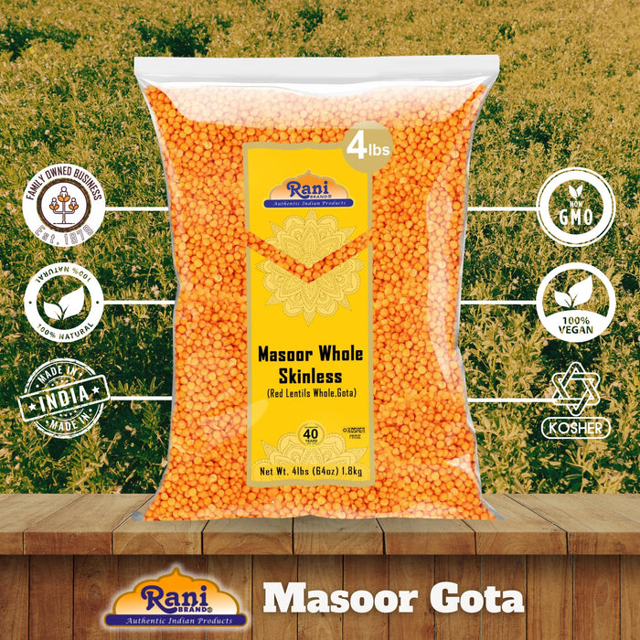 Rani Masoor Gota (Football) Indian Red Lentils Skinless 64oz (4lbs) 1.81kg ~ All Natural | Gluten Friendly | NON-GMO | Kosher | Vegan | Product of USA