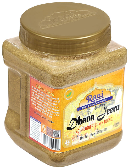 Rani Dhana-Jeeru (Coriander-Cumin Blend 50-50) Powder 16oz (1lb) 454g PET Jar ~ All Natural | Salt Free | Vegan | Gluten Friendly | NON-GMO | Kosher | Indian Origin