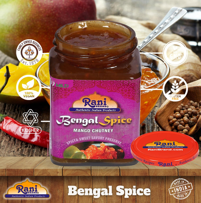 Rani Bengal Spice Mango Chutney (Indian Preserve) 10.5oz (300g) Glass Jar, Ready to eat, Vegan ~ Gluten Free, All Natural, NON-GMO