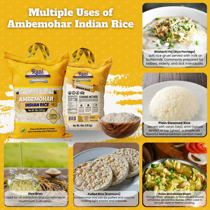 Rani Ambemohar Indian Rice 64oz (4lbs) 1.81kg Cloth Bag ~ All Natural | Gluten Friendly | Vegan | Kosher | Export Quality | Indian Origin