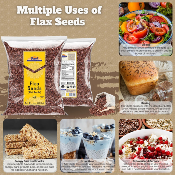Rani Flax Seeds Whole Raw (Alsi, Linum usitatissimum) 14oz (400g) All Natural ~ Gluten Friendly  | NON-GMO | Kosher | Vegan | Indian Origin
