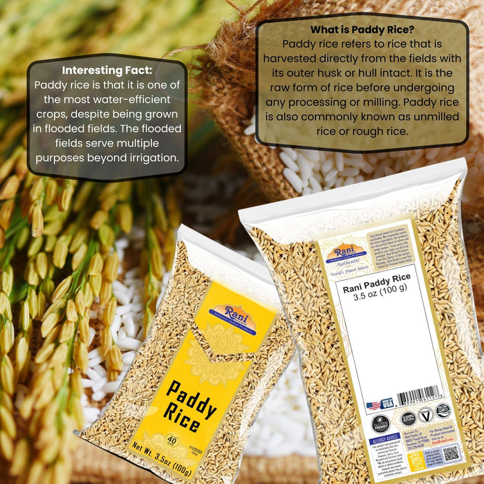 Rani Paddy Rice (Raw Unfinished Rice) 3.5oz (100g) ~ All Natural | Vegan | Gluten Friendly | NON-GMO | Kosher | Product of USA