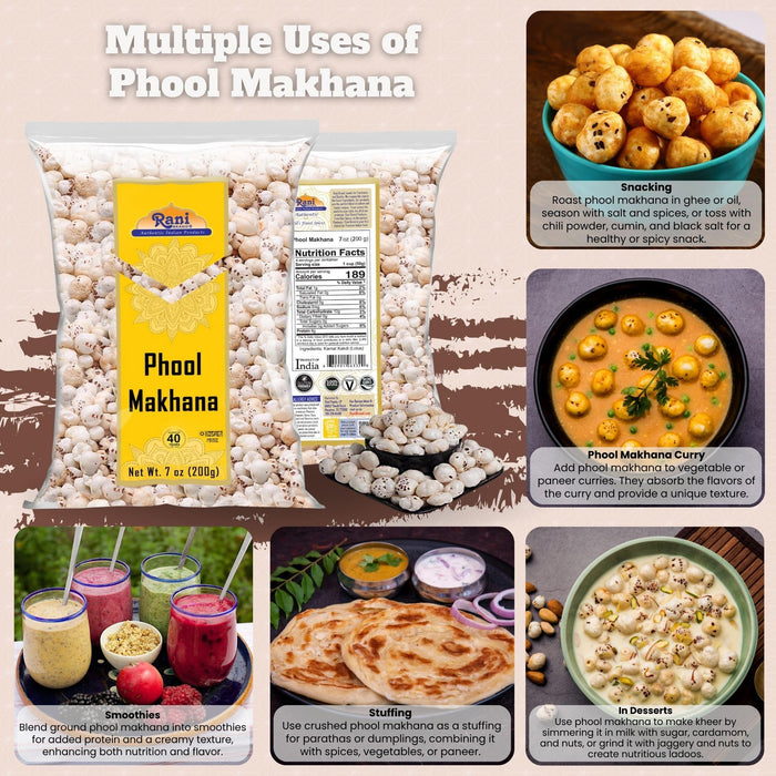 Rani Jumbo Phool Makhana (Fox Nut/Popped Lotus Seed) Plain Raw Uncooked 7oz (200g) ~ All Natural | Vegan | No Colors | Gluten Friendly | NON-GMO | Kosher | Indian Origin