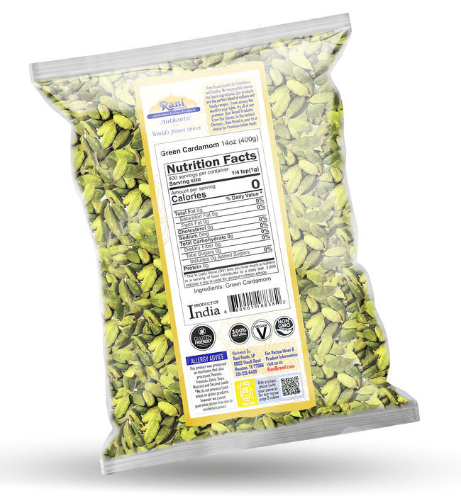 Rani Green Cardamom Pods Spice (Hari Elachi) 14oz (400g) ~ All Natural | Vegan | Gluten Friendly | NON-GMO | Kosher | Product of India