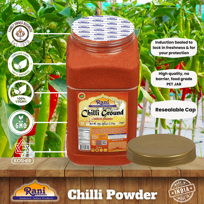 Rani Chilli Powder (Mirchi) Ground Indian Spice 80oz (5lbs) 2.27kg Bulk PET Jar ~ All Natural | Salt-Free | Vegan | Gluten Friendly | Kosher | NON-GMO