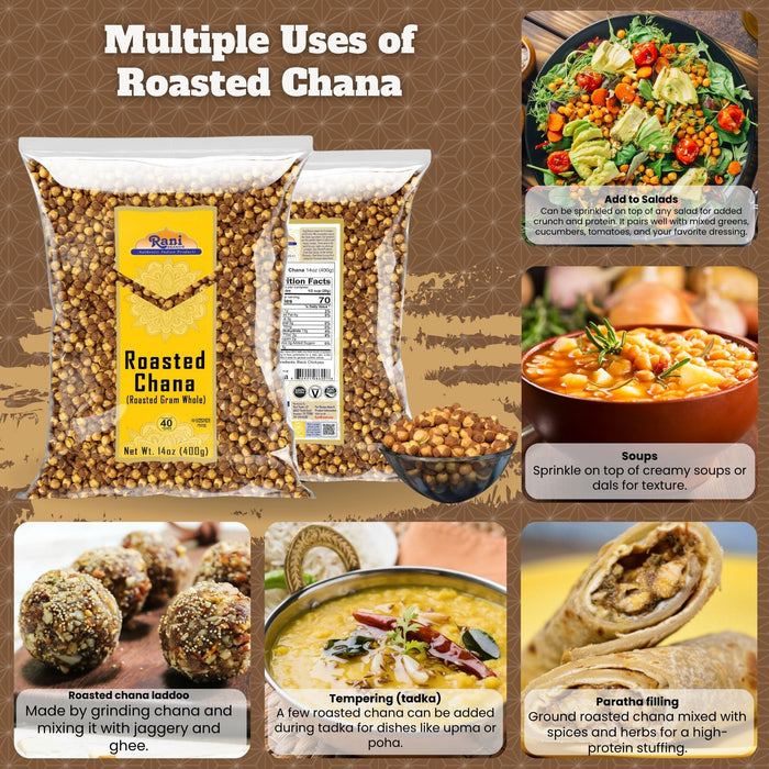 Rani Roasted Chana (Chickpeas) Plain Flavor 14oz (400g) ~ All Natural | Vegan | No Preservatives | Gluten Friendly | Kosher | Indian Origin | Great Snack, Ready to Eat