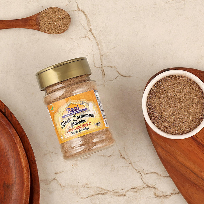 Rani Black Cardamom Powder (Kali Elachi) Indian Spice 3oz (85g) PET Jar ~ Natural | Vegan | Gluten Friendly | NON-GMO | Kosher | Indian Origin