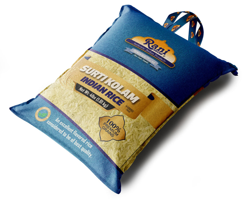 Rani Surti Kolam Indian Rice 64oz (4lbs) 1.81kg Cloth Bag ~ All Natural | Gluten Friendly | Vegan | Kosher | Export Quality | Indian Origin