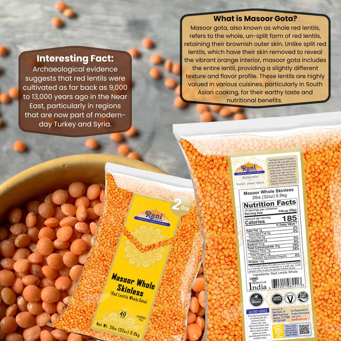 Rani Masoor Gota (Football) Indian Red Lentils Skinless 32oz (2lbs) 908g ~ All Natural | Gluten Friendly | NON-GMO | Kosher | Vegan | Product of USA