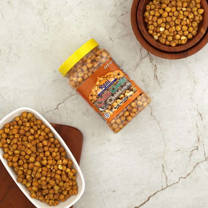 Rani Roasted Chana (Chickpeas) Chilli Garlic Flavor 14oz (400g) PET Jar ~ All Natural | Vegan | No Preservatives | Gluten Friendly | Kosher | Indian Origin | Great Snack, Ready to Eat | Seasoned with 6 Spices
