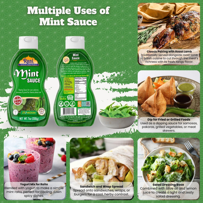 Rani Mint Sauce (Savory Dipping Sauce) 7oz (200g) Glass Jar, Ready to eat, Vegan ~ Gluten Free | NON-GMO | Indian Origin