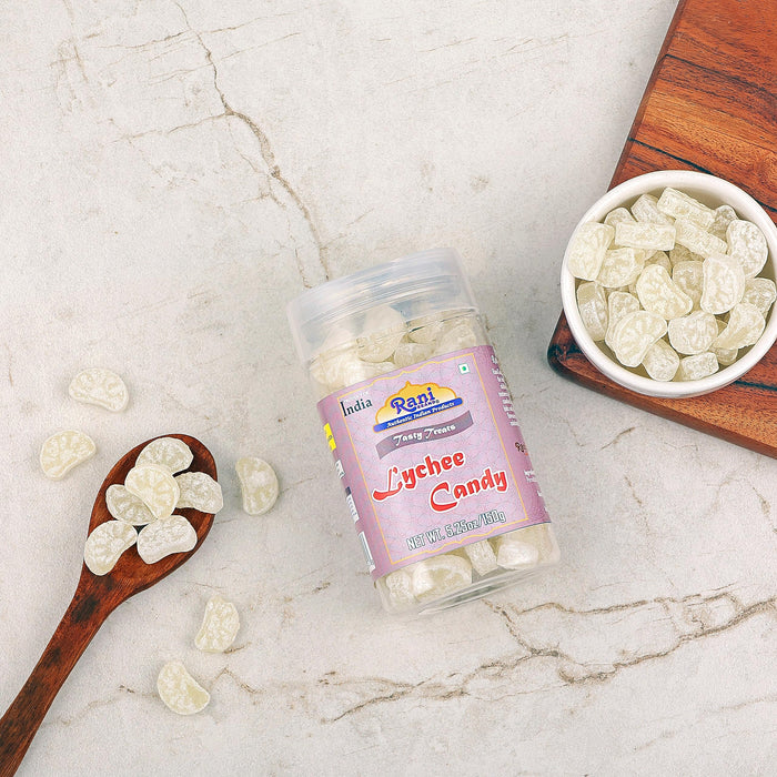 Rani Lychee Candy 5.25oz (150g) Vacuum Sealed, Easy Open Top, Resealable Container ~ Indian Tasty Treats | Vegan | Gluten Friendly | NON-GMO | Indian Origin