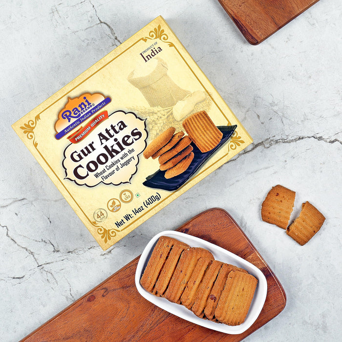 Rani Gur Atta Cookies (Wheat Cookies with the Flavor of Jaggery) 14oz (400g) Pack of 3+1 FREE, Premium Quality Indian Cookies ~ All Natural | Vegan | Non-GMO | Indian Origin