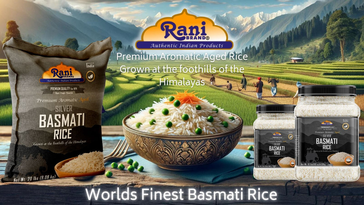 Rani Silver White Basmati Rice Extra Long Aged 32oz (2lbs) 908g PET Jar ~ All Natural | Gluten Friendly | Vegan | Indian Origin | Kosher | Export Quality