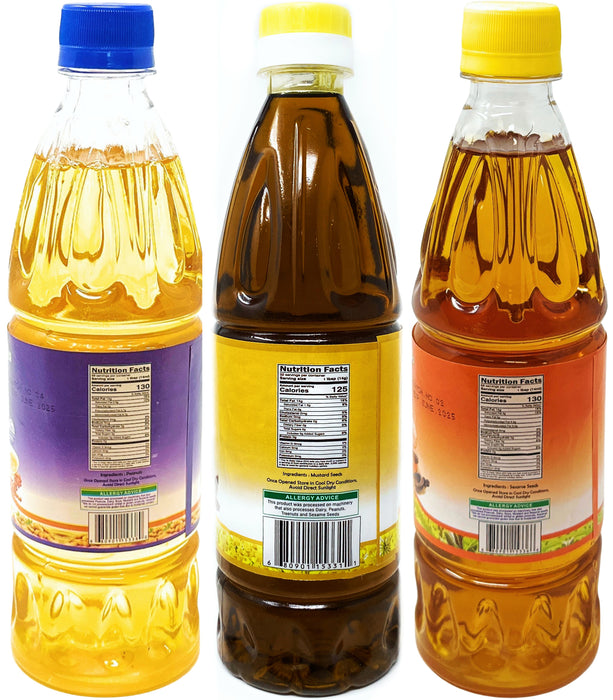 Rani Premium Oils Combo Set of 3 - Peanut Oil, Mustard Oil, Sesame Oil 16.9 Ounce (500ml) ~ Cold Pressed | 100% Natural | NON-GMO | Vegan