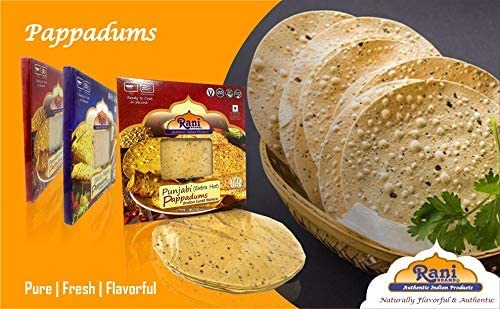 Rani Pappadums (Indian Lentil Wafer Snack) Black Pepper Papad 7oz (200g) Approximately 15pc, 7 inches ~ All Natural | Gluten Friendly | NON-GMO | Vegan | Indian Origin