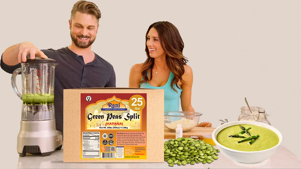 Rani Green Peas Split, Dried (Vatana, Matar) 400oz (25lbs) 11.36kg Bulk Box ~ All Natural | Vegan | Gluten Friendly | Product of USA