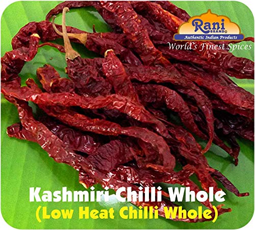 Asian Kitchen Kashmiri Chilli Whole Stemless, Low Heat Indian Chilli 3.5oz (100g) ~ All Natural | Vegan | Gluten Friendly | NON-GMO | Indian Origin