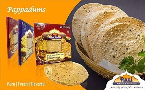 Rani Pappadums (Indian Lentil Wafer Snack) Red Chilli Papad 7oz (200g) Approximately 15pc, 7 inches ~ All Natural | Gluten Friendly | NON-GMO | Vegan | Indian Origin