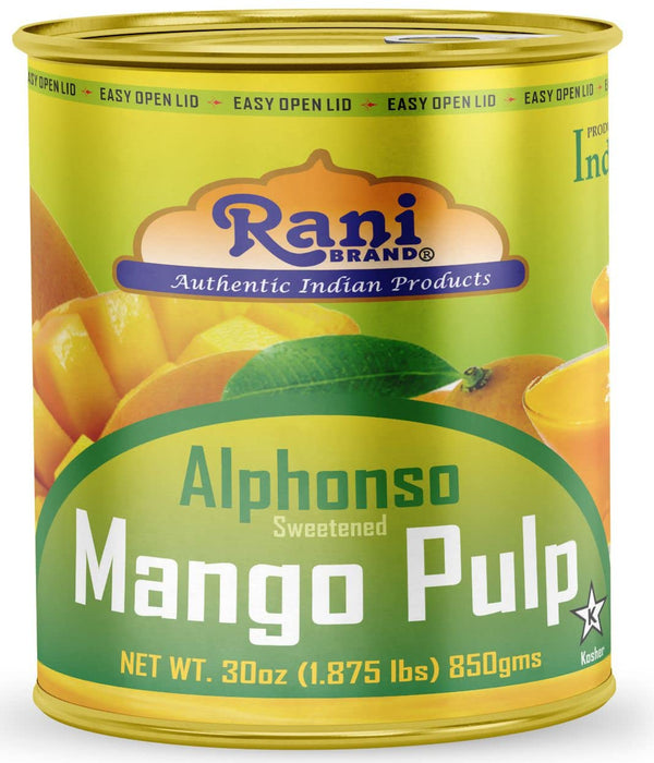 Rani Mango Pulp Puree (Makes Mango Lassi Shakes) Alphonso Sweetened 30oz (1.875lbs) 850g Pack of 2 ~ Kosher | All Natural | NON-GMO | Vegan | No colors | Gluten Friendly | Indian Origin