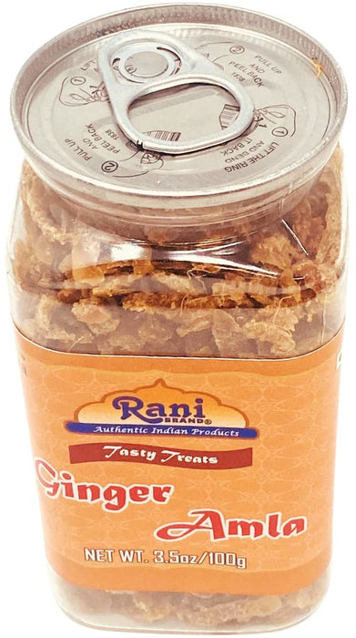 Rani Ginger Amla Candy 3.5oz (100g) Vacuum Sealed, Easy Open Top, Resealable Container ~ Indian Tasty Treats | Vegan | Gluten Friendly | NON-GMO