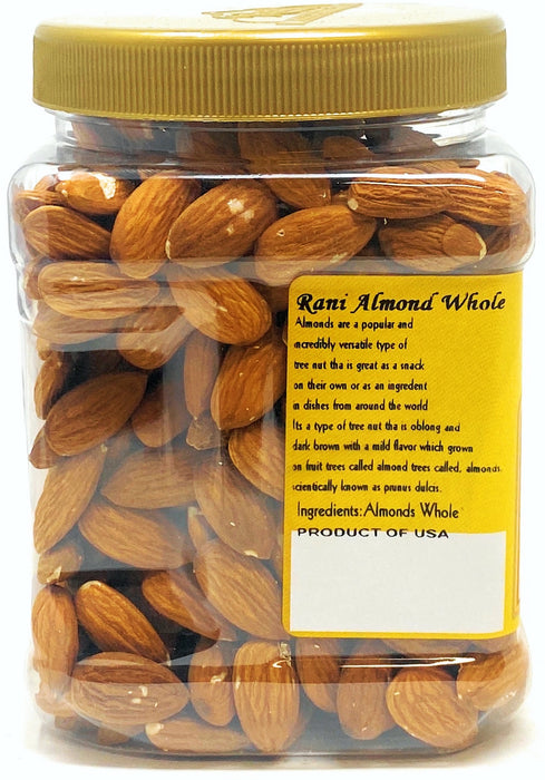 Rani Almonds, Raw Whole With Skin (uncooked, unsalted) 16oz (1lb) 454g PET Jar ~ All Natural | Vegan | Gluten Friendly | Fresh Product of USA