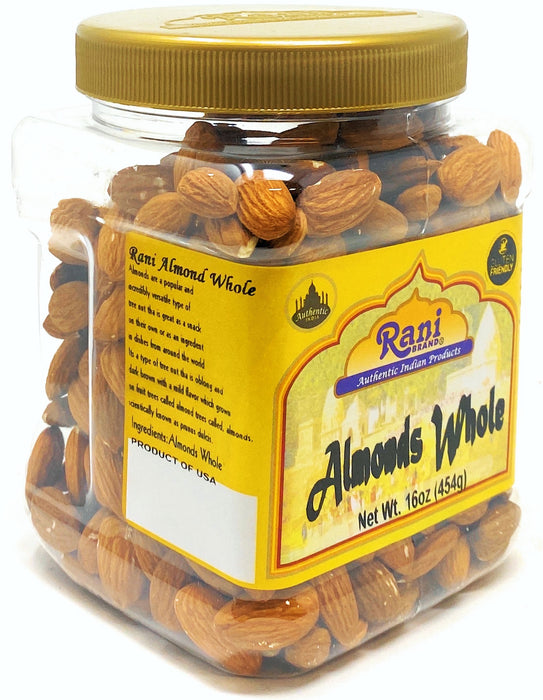 Rani Almonds, Raw Whole With Skin (uncooked, unsalted) 16oz (1lb) 454g PET Jar ~ All Natural | Vegan | Gluten Friendly | Fresh Product of USA