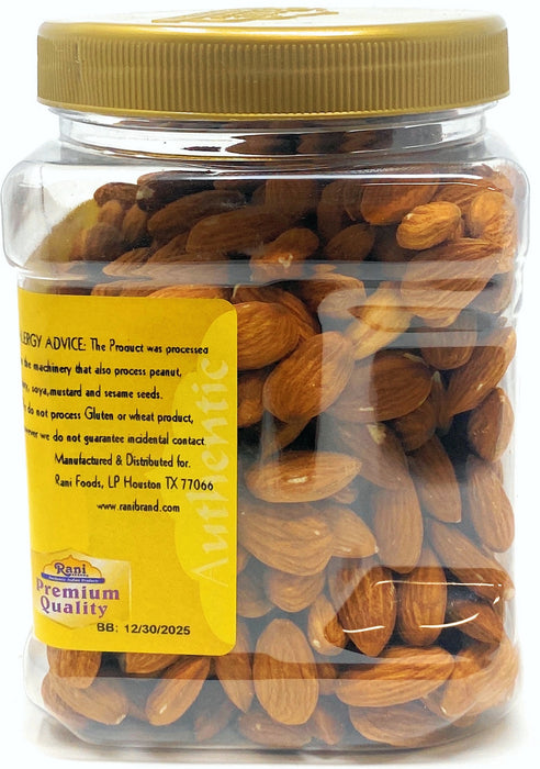 Rani Almonds, Raw Whole With Skin (uncooked, unsalted) 16oz (1lb) 454g PET Jar ~ All Natural | Vegan | Gluten Friendly | Fresh Product of USA