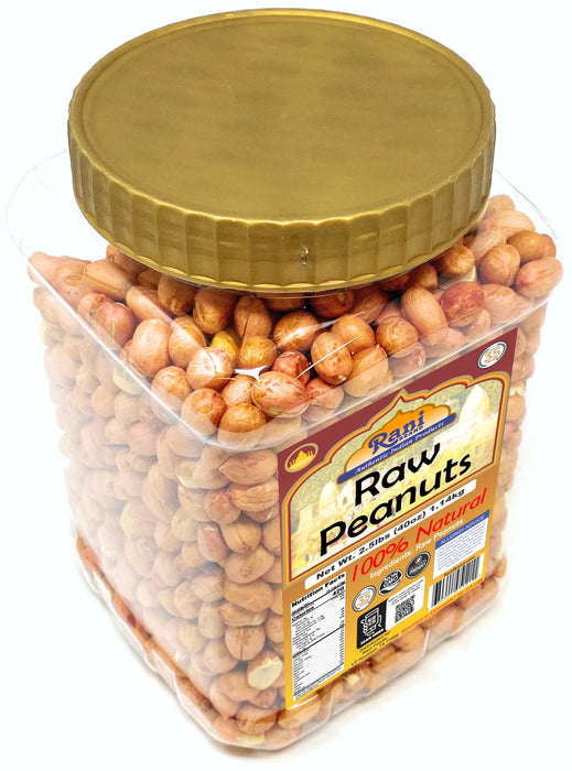 Rani Peanuts, Raw Whole With Skin (uncooked, unsalted) 40oz (2.5lbs) 1.14kg Bulk PET Jar ~ All Natural | Vegan | Gluten Friendly | Fresh Product of USA ~ Spanish Grade Groundnut / Red-skin