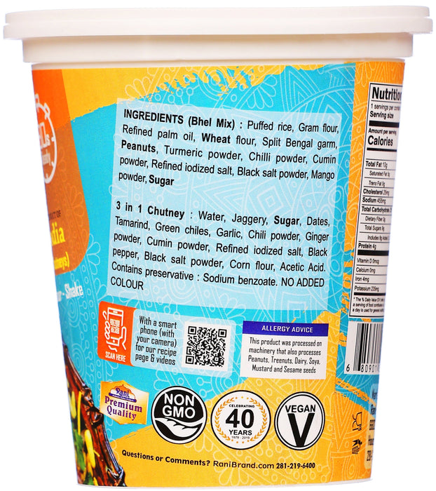 Rani Bhel Puri Cup (Spicy & Crunchy Indian Snack w/ mouth watering Indian Chutneys) 3.5oz (100g), Pack of 4 ~ Ready to Eat | Vegan | NON-GMO | Indian Origin