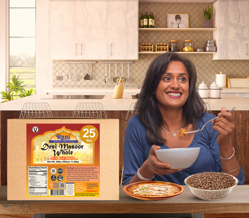 Rani Desi Masoor (Masur) Whole 400oz (25lbs) 11.36kg (aka. Pardina Spanish / American Brown Lentils Whole) Bulk Box ~ All Natural | Vegan | Gluten Friendly | Product of USA