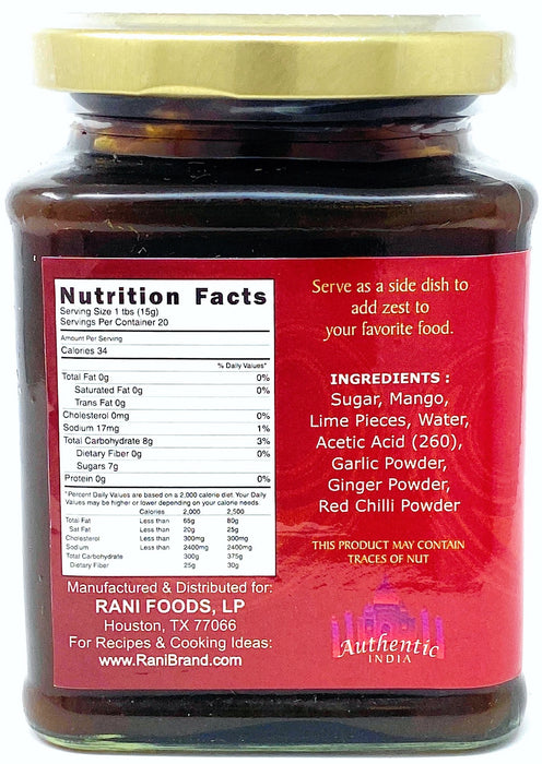 Rani Mango Lime Chutney (Indian Preserve) 10.5oz (300g) Glass Jar, Ready to eat, Vegan ~ Gluten Free, All Natural, NON-GMO