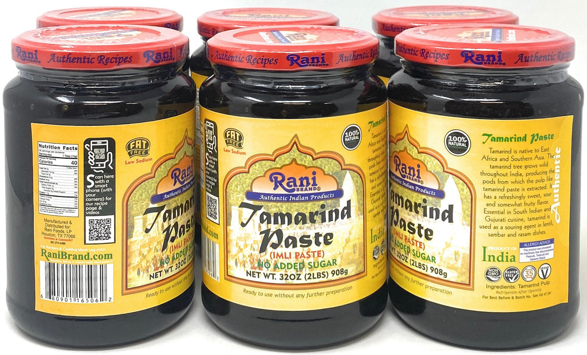 Rani Tamarind Paste Puree (Imli) 32oz (2lbs) 908g Bulk Glass Jar, No Added Sugar, Pack of 5+1 Free ~ All Natural | Vegan | Gluten Free