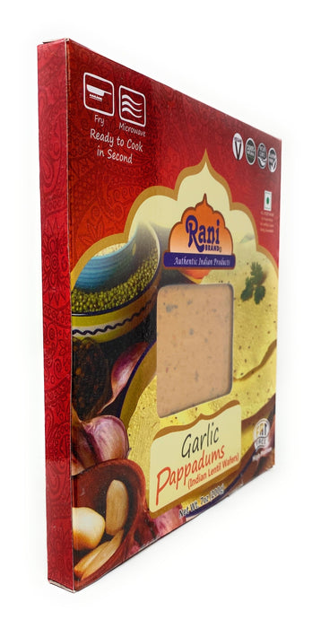 Rani Pappadums (Indian Lentil Wafer Snack) Garlic Papad 7oz (200g) Approximately 15pc, 7 inches, Pack of 2 ~ All Natural | Gluten Friendly | NON-GMO