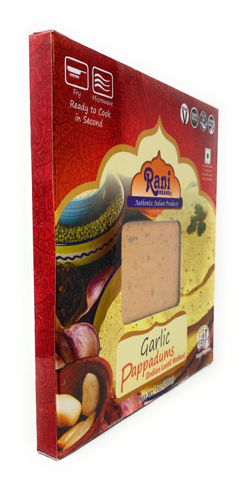 Rani Pappadums (Indian Lentil Wafer Snack) Garlic Papad 7oz (200g) Approximately 15pc, 7 inches, Pack of 12 ~ All Natural | Gluten Friendly | NON-GMO