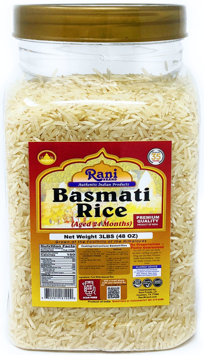 Rani Platinum White Basmati Rice Extra Long Aged, 48oz (3lbs) 1.36kg PET Jar ~ All Natural | Vegan | Gluten Friendly | Indian Origin