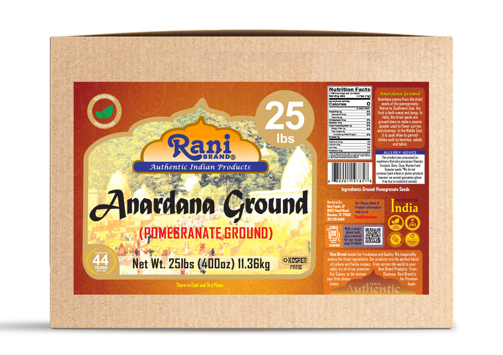 Rani Anardana (Pomegranate) Ground, Indian Spice 400oz (25lbs) 11.36kg Bulk Box ~ All Natural | No Color | Gluten Friendly | Vegan | NON-GMO | Kosher | No Salt or fillers