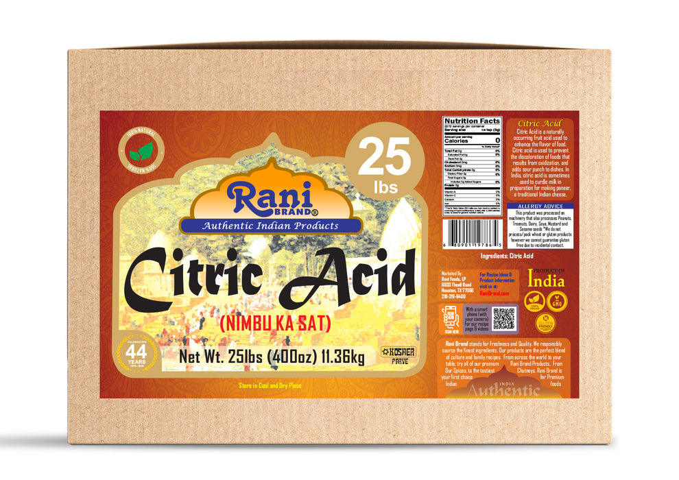 Rani Citric Acid Powder, Food Grade (Limbu Ka Ful) 400oz (25lbs) 11.36kg Bulk Box ~ Used for Cooking, Bath Bombs, Cleaning | Gluten Friendly | Kosher | Indian Origin