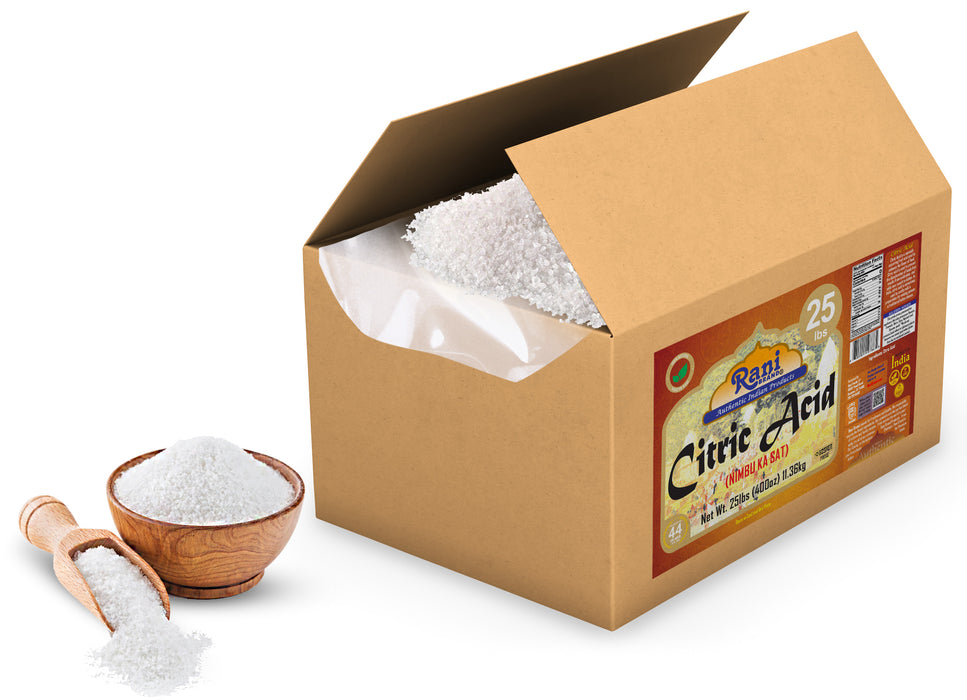 Rani Citric Acid Powder, Food Grade (Limbu Ka Ful) 400oz (25lbs) 11.36kg Bulk Box ~ Used for Cooking, Bath Bombs, Cleaning | Gluten Friendly | Kosher | Indian Origin