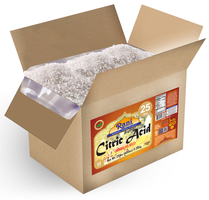 Rani Citric Acid Powder, Food Grade (Limbu Ka Ful) 400oz (25lbs) 11.36kg Bulk Box ~ Used for Cooking, Bath Bombs, Cleaning | Gluten Friendly | Kosher | Indian Origin