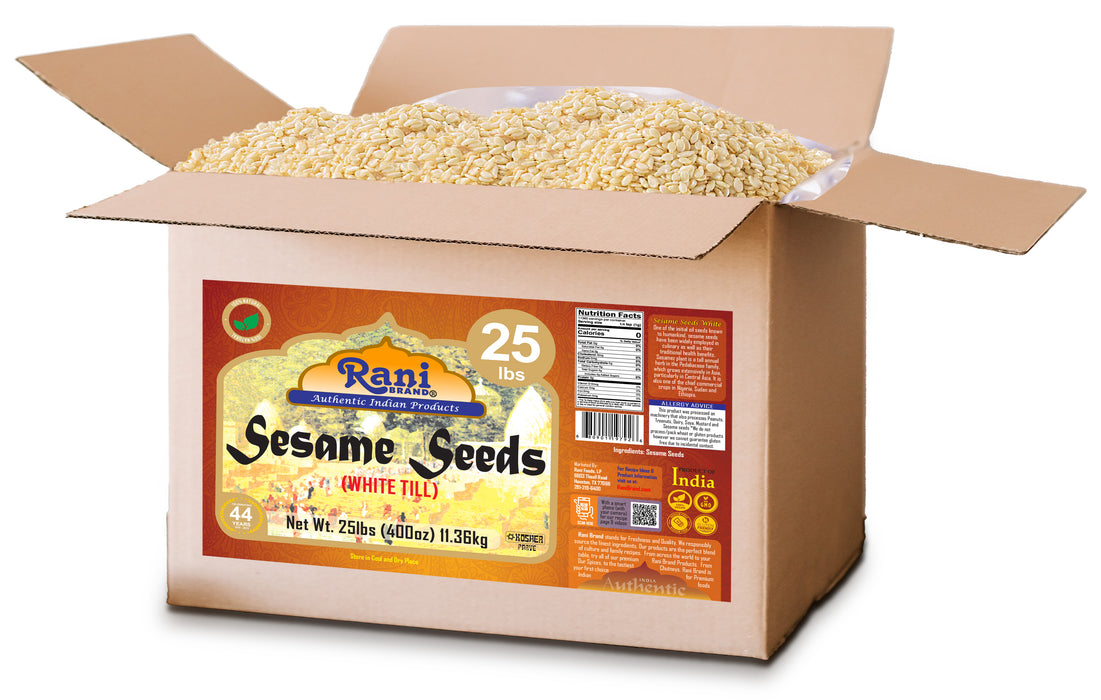 Rani Sesame Seeds Whole White, Hulled (Till) 400oz (25lbs) 11.36kg Bulk Box ~ All Natural | Gluten Friendly | NON-GMO | Vegan | Kosher | Indian Origin