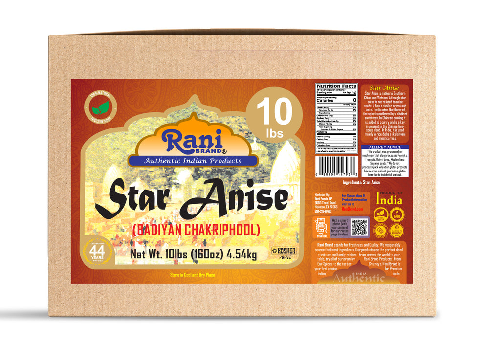 Rani Star Anise Seeds, Whole Pods (Badian Khatai) Spice 160oz (10lbs) 4.54kg Bulk Box ~ All Natural | Gluten Friendly | NON-GMO | Vegan | Indian Origin