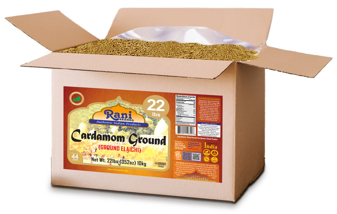Rani Cardamom (Elachi) Ground, Powder Indian Spice 352oz (22lbs) 10kg Bulk Box ~ All Natural | No Color Added | Gluten Friendly | Vegan | NON-GMO | Kosher | No Salt or Fillers